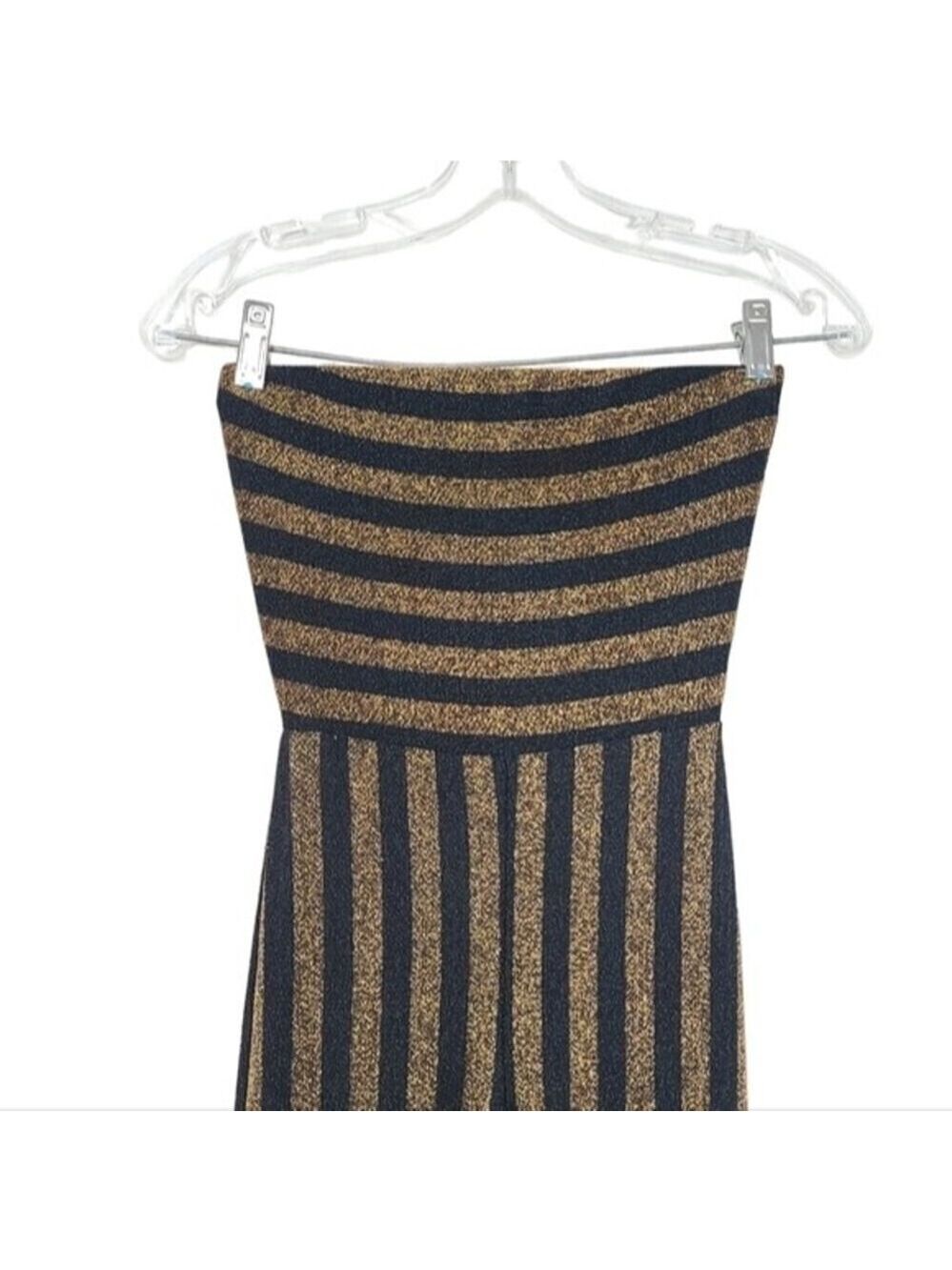 Fashion Nova Down And Counting Striped Gold & Black Strapless Jumpsuit XS - Picture 2 of 7